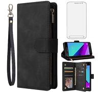 Asuwish Coque pour Samsung Galaxy Xcover 5 Portefeuille avec Verre Trempé et Porte Carte Chaine PU Cuir à Clapet Étui Housse Support Xcover5 EE X 5EE Vitre Protection Téléphone Case Femme Homme Noir