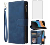 Asuwish Coque pour Samsung Galaxy Xcover 6 Pro Portefeuille avec Verre Trempé et Porte Carte Chaine PU Cuir à Clapet Étui Housse Support X Cover 6Pro Vitre Protection Téléphone Case Femme Homme Bleu