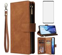 Asuwish Coque pour Xiaomi Mi 11 5G Portefeuille avec Verre Trempé et Porte Carte Chaine PU Cuir à Clapet Étui Housse Support Mi11 M11 M2011K2G Protection Protege Téléphone Case Femme Homme Marron