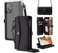 Asuwish Coque pour Xiaomi Mi 11T/Mi11T Pro 5G Portefeuille avec Verre Trempé et Cordon Porte Carte Chaine PU Cuir à Clapet Housse Support M11T T11 21081111RG 2107113SG Téléphone Case Femme Homme Noir