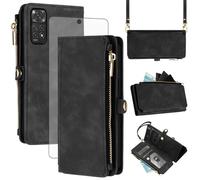 Asuwish Étui de protection pour téléphone portable Xiaomi Redmi Note 11S/11 S 4G - Avec bande et film de protection d'écran - Compartiment pour cartes RFID - Pliable - En cuir - Motif fleurs - Support