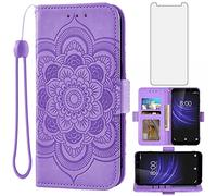 Asuwish Étui de téléphone pour Cloud Mobile Stratus C5/C5 Elite - Étui portefeuille avec protecteur d'écran en verre trempé et porte-cartes à rabat en cuir - Support pour cartes de crédit - Lanière fleur - Accessoires cellulaires C_5 pour femmes et hommes - Violet