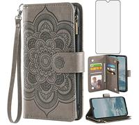 Asuwish Étui de téléphone pour Nokia G10/G20/6.3 - Housse portefeuille avec protecteur d'écran en verre trempé et fleur à rabat - Support pour cartes de crédit - Accessoires cellulaires NokiaG10 NokiaG20 Android 11 TA-1334 - Gris - Pour femme et homme