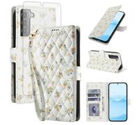 Asuwish Étui de téléphone pour Samsung Galaxy S21 FE 5G - Étui portefeuille à rabat avec protecteur d'écran - Porte-cartes à fleurs - Support S 21 EF S21FE5G UW S21FE 21S G5 6,4" - Femmes et hommes