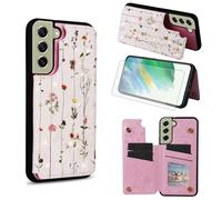 Asuwish Étui de téléphone pour Samsung Galaxy S21 FE 5G - Étui portefeuille avec protecteur d'écran en verre trempé - Porte-cartes de luxe - Motif floral - Emplacement pour cartes - Support S 21 EF