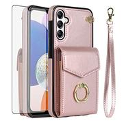 Asuwish Étui de téléphone pour Samsung Galaxy S25 FE 5G avec protecteur d'écran en verre trempé et anneau de blocage RFID et porte-cartes Accessoires cellulaires en cuir S 25 EF S25FE 25S 25FE Femmes