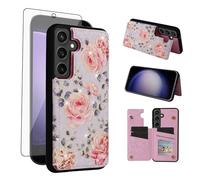 Asuwish Étui de téléphone pour Samsung Galaxy S25 FE 5G Portefeuille Housse de téléphone avec protecteur d'écran en verre trempé Fleur de luxe Cuir PU Porte-cartes de crédit Slot Stand S 25 EF S25FE