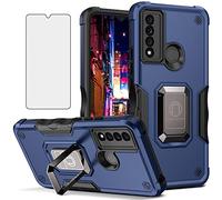 Asuwish Étui de téléphone pour TCL 20XE 5087Z avec protection d'écran en verre trempé et anneau de support fin rigide hybride robuste accessoires cellulaires TLC 20 XE TCL20XECase EX femmes hommes bleu