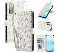 Asuwish Étui portefeuille à rabat avec protecteur d'écran et porte-cartes pour Samsung Galaxy S20 FE 5G 6,5" S 20 EF UW 2022 S20FE5G S20FE 20S S2O Fan Edition 4G G5 Fleurs jaunes