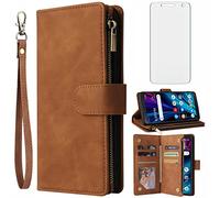 Asuwish Étui portefeuille compatible avec Alcatel TCL A3X A600DL et protecteur d'écran en verre trempé - Étui à rabat en cuir avec porte-cartes - Accessoires portables pour TCLA3X TLC AX3 600DL 6" - Marron