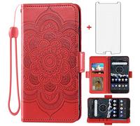 Asuwish Étui portefeuille compatible avec Motorola Moto X4 et protecteur d'écran en verre trempé, support de cartes, coque de téléphone portable pour Motorola Moto X4 X 4ème génération 4X 4 Gen Android One XT1900-1, femmes et hommes - Rouge