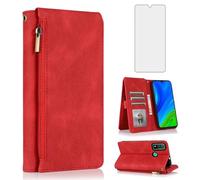 Asuwish Étui portefeuille en cuir compatible avec Huawei P Smart 2020 avec protecteur d'écran et fermeture éclair rétro en cuir avec porte-cartes et support pour Hawaii PSmart 2020 POT-LX1A POT-LX3