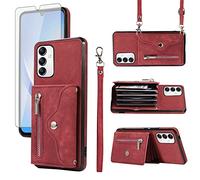 Asuwish Étui portefeuille en cuir pour Samsung Galaxy A34 5G avec dragonne, bandoulière, porte-cartes, support, accessoires cellulaires mobiles A 34 34A pour femmes, hommes, filles, rouge
