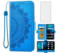 Asuwish Étui portefeuille pour LG Premier Pro Plus 6,1"/Harmony 4/K40S/K41 et protecteur d'écran en verre trempé, porte-cartes, dragonne, support pour téléphone portable L455DL K 40s - Bleu