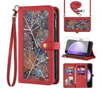 Asuwish Étui portefeuille pour Samsung Galaxy S23 FE 5G avec protecteur d'écran et dragonne à bandoulière en cuir à rabat Motif fermeture éclair Porte-cartes de crédit Support Cell S 23 EF S23FE 23S