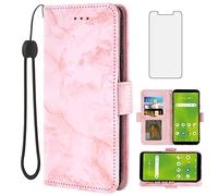 Asuwish SL101AE Étui de téléphone pour Cricket Debut Smart 2022 avec protecteur d'écran en verre trempé et étui portefeuille en marbre avec fente pour cartes, support, accessoires cellulaires en cuir pour homme et femme Rose