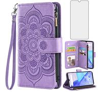 Asuwish UMIDIGI Power 5 Étui portefeuille avec protecteur d'écran en verre trempé et porte-cartes à rabat en cuir avec support pour cartes de crédit Violet