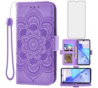 Asuwish UMIDIGI Power 5 Étui portefeuille avec protecteur d'écran en verre trempé et porte-cartes en cuir à rabat avec support pour cartes de crédit Motif fleurs Violet