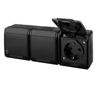 asvendo Elektro HERMES Interrupteur moderne en saillie/double interrupteur/prise multiple/protection IP44 contre l'eau/extérieur/noir (3 prises)