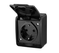 asvendo Elektro HERMES Série moderne en saillie/Interrupteur double/prise multiple/Protection IP44 contre l'eau/Extérieur/Noir (1 prise)