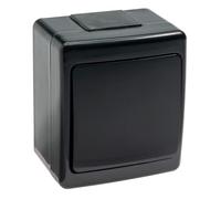 asvendo Série d'interrupteurs en saillie / double interrupteur / prise 1 voie / 2 prises / 3 voies / IP 44 / convient aux pièces humides / noir (interrupteur)