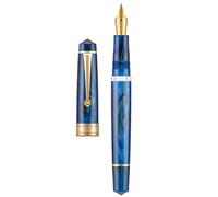 Asvine P20 Galaxy Stylo plume bleu avec remplissage à piston, pointe fine plaquée or, étui cadeau