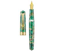 Asvine P20 Stylo plume à piston Vert marbré en acrylique, pointe fine avec finition dorée Collection Smooth Writer avec étui