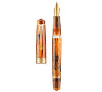 Asvine Stylo plume P20 à piston en résine ambrée, pointe moyenne iridium avec bordure dorée et étui 1 Unité (Lot de 1)