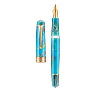 Asvine Stylo plume P20 Piston en résine bleu lac, pointe moyenne iridium avec bordure dorée et étui, Lake Blue, 1 Unité (Lot de 1), (KOPSX361S)