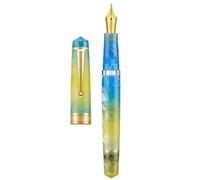 Asvine Stylo-plume P20 Piston en résine jaune progressive, pointe extra fine iridium bordure dorée collection Writer avec étui