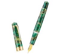 Asvine Stylo plume P20 Piston Pointe Extra Fine Marbre Vert Acrylique Bordure Dorée Collection Writer avec étui