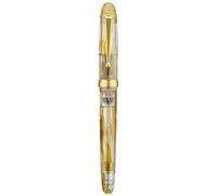 Asvine V126 Stylo-plume à remplissage sous vide en acrylique transparent avec tourbillon marron, pointe moyenne, grande capacité avec étui cadeau