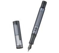 Asvine V200 Stylo plume en titane, remplissage sous vide, noir mat, plume moyenne, démonstrateur transparent, en acrylique, avec étui et clé à molette