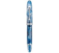 Asvine V800 Stylo-plume avec système de remplissage sous vide avec grande capacité d'encre Pointe numéro 8 Pointe 1,1 mm pour calligraphie et dessin avec clé Coffret cadeau Bleu Blanc