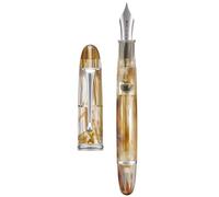 Asvine V800 Stylo-plume - Système de remplissage sous vide avec grande capacité d'encre - Plume fine numéro 8 lisse avec étui cadeau et clé - Marron Blanc