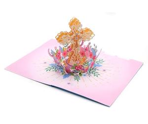 ASVP Shop Carte pop-up 3D avec croix de houx, faite à la main pour la prière de bénédiction, la résurrection, le baptême, l'ordination, le baptême - Cadeau pour les amis et la famille