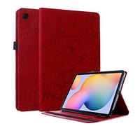 Aswant Coque Galaxy Tab S6 Lite 2020&2022 Etui de Cuir PU Portefeuille Fente pour Carte Porte-Stylo Housse Coque pour Samsung Tab S6 Lite 10.4“ SM-P610/P615/P613/P619 Motif Fleur Mandala Rouge