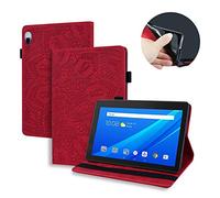 Aswant Coque Lenovo Tab M10/P10 Etui en Cuir PU Mandala Fleur en Relief Housse Portefeuille Etui pour Tablette pour Lenovo Tab M10 TB-X605L/X605F， M10 HD TB-X505L/X505F， P10 TB-X705F/X705L - Rouge