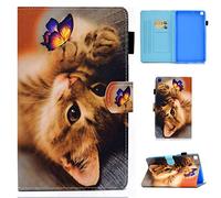 Aswant Coque pour Samsung Tab A7 Housse en Cuir PU Portefeuille Flip Étui pour Tablette [Fonction Veille/Réveil Auto] pour Samsung Galaxy Tab A 10,4 Pouces 2020 SM-T500/SM-T505 - Chat & Papillon
