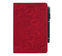 Aswant Etui iPad Pro 12.9“ 2020 Coque de Cuir PU Portefeuille Fente pour Carte Fonction Veille/Réveil Auto Porte-Stylo Housse de Protection Coque pour iPad Pro 12.9" 2020 Motif Fleur Mandala - Rouge