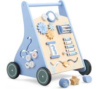 Asweets Trotteur en Bois Pour Bébé, Centre d'Activités Multiples Montessori Pour Garçons Et Filles de 12+ Mois, Jouet Éducatif à Pousser Et à Tirer (Bleu)