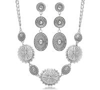 Aswitnove Lot de 2 colliers et boucles d'oreilles concho occidentaux pour femme, boucles d'oreilles pendantes vintage, cowgirl, colliers ras du cou, tenues de concert de campagne occidentale pour