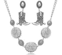 Aswitnove Lot de 2 colliers et boucles d'oreilles concho occidentaux pour femme, boucles d'oreilles pendantes vintage, cowgirl, colliers ras du cou, tenues de concert de campagne occidentale pour