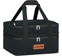 ASXSONN Cocotte isotherme à double étage pour aliments chauds ou froids, extensible pour les fêtes, les pique-niques, la plage, convient aux plats de cuisson de 22,9 x 33 cm (noir)
