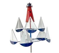 Asyduey 1 PCS Art Cinétique Vent Sculpture Phare Voilier Moulins à Vent Nautique Vent Sculpture en Métal Décor pour Yard, Wind Spinner