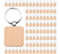 Asyduey 100 PièCes Bricolage Porte-CléS en Bois Vierge Carré Sculpté Porte-CléS Porte-CléS en Bois Environ 40 X 40 Mm