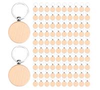 Asyduey 100 PièCes Porte-CléS en Bois Flans en Vrac Rond Bois Gravure Flans Inachevé Porte-CléS en Bois Porte-CléS B