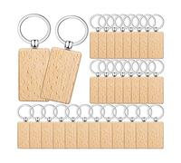Asyduey 100 PièCes Porte-CléS en Bois Vierges en Vrac Rectangle Gravure sur Bois Vierges Porte-CléS en Bois Inachevé Porte-CléS A