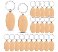 Asyduey 100 Pièces Porte-Clés en Bois Vierges Porte-Clés en Bois en Vrac Gravure en Bois Inachevé Porte-Clés Anneau pour Bricolage Cadeau Artisanat (Ovale)