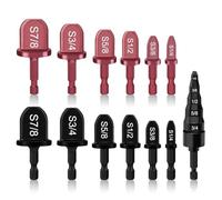 Asyduey 13 Pièces Outil de Flare en Cuivre et Élargisseur de Tuyau, Acier au Noir et Rouge Vin, 1/4 Po, 3/8 Po, 1/2 Po, 5/8 Po, 3/4 Po, 7/8 Po, Mèche à Aléser
